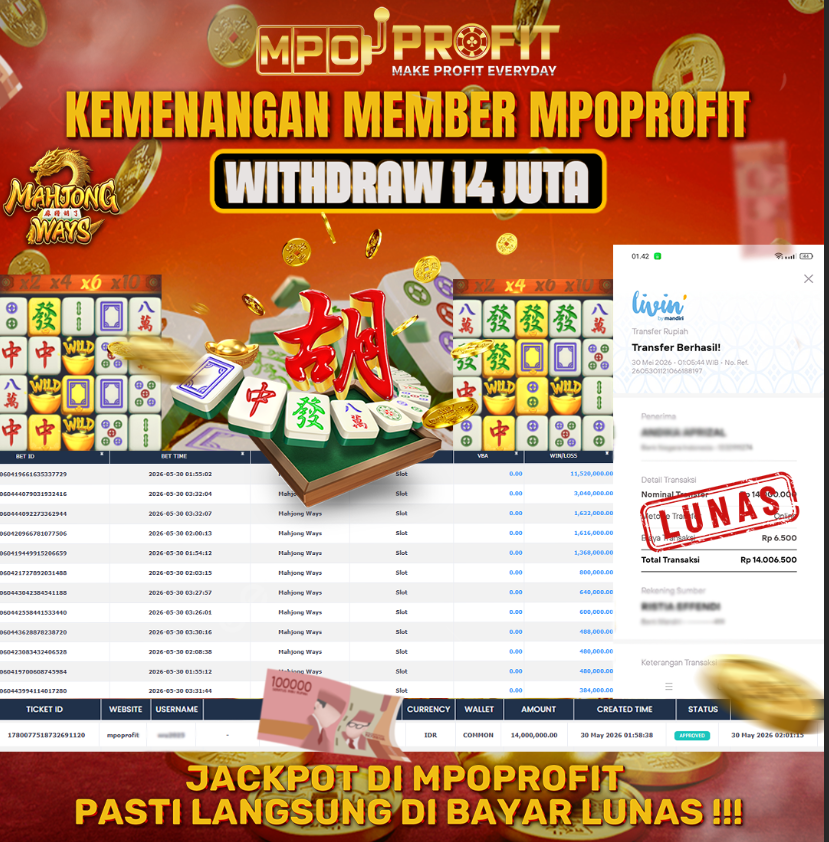 MPOPROFIT JACKPOT SLOT PGSOFT! KEMENANGAN MURNI DI (MAHJONG WAYS 2 TOTAL 14.000.000,- LUNAS)